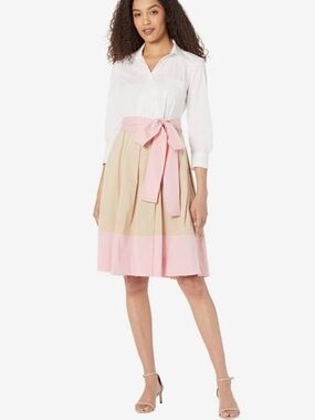Colorblock Tie Waist Shirtdress